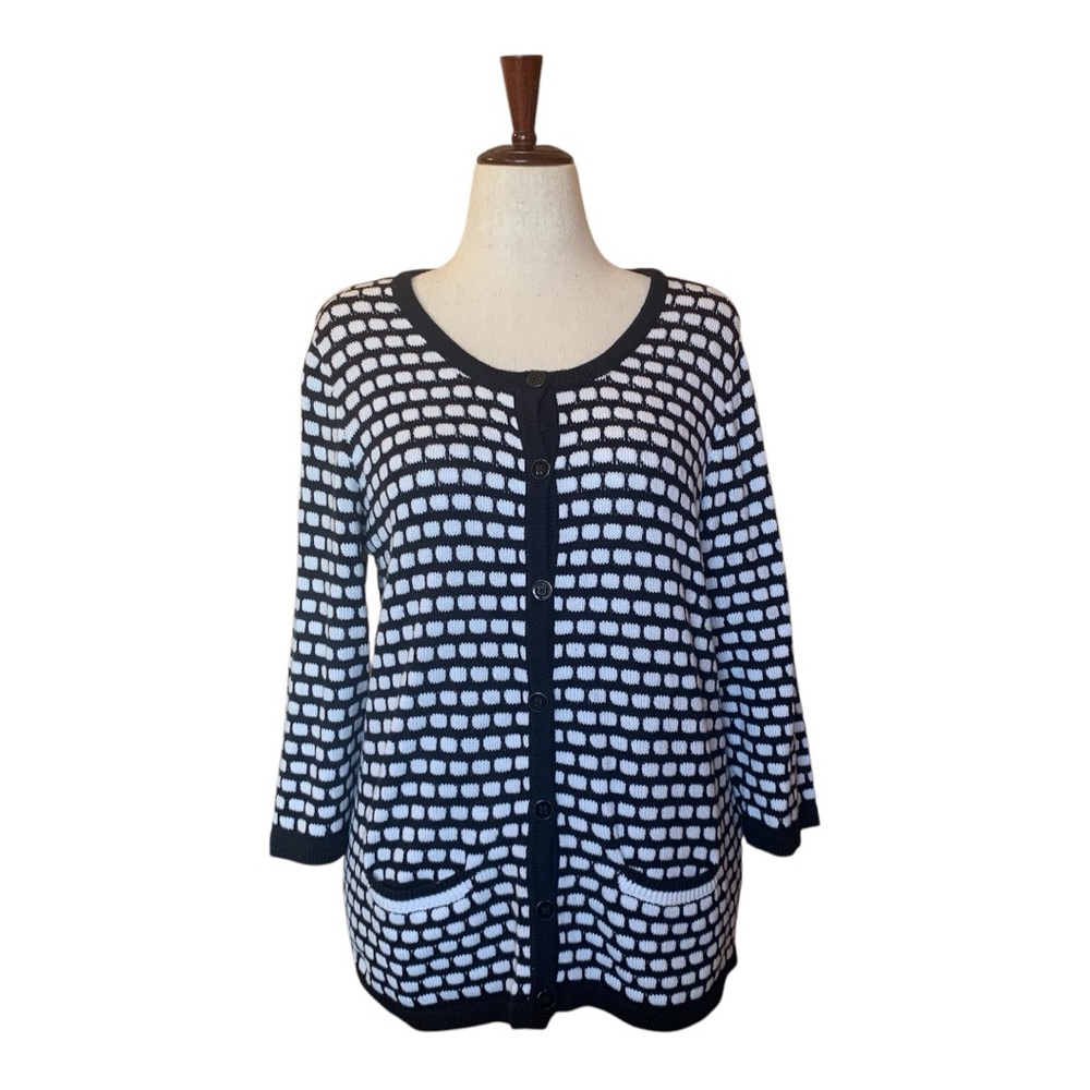 Christopher & Banks Black and White Polka Dot Cardigan Sweater 3/4 Sleeve Sz XL